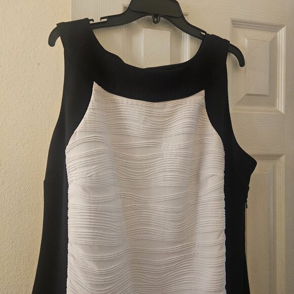 Calvin Klein black white Ruched sleeveless semi-formal Old Money MIDI dress 18 - Picture 9 of 11